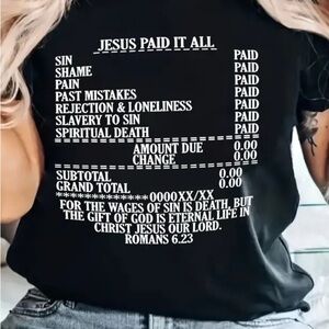 Black Graphic T-Shirt with Religious Message “Jesus Paid It All”